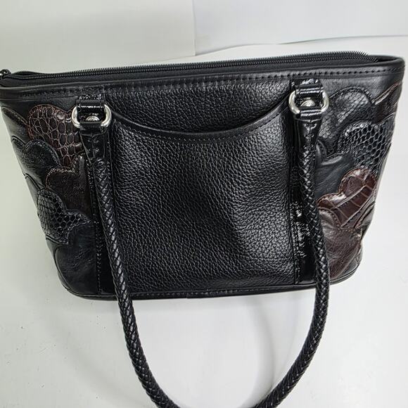 Brighton Handbags - Brighton Vintage Leather 3D Hearts Black Brown Shoulder Bag double handle Zip